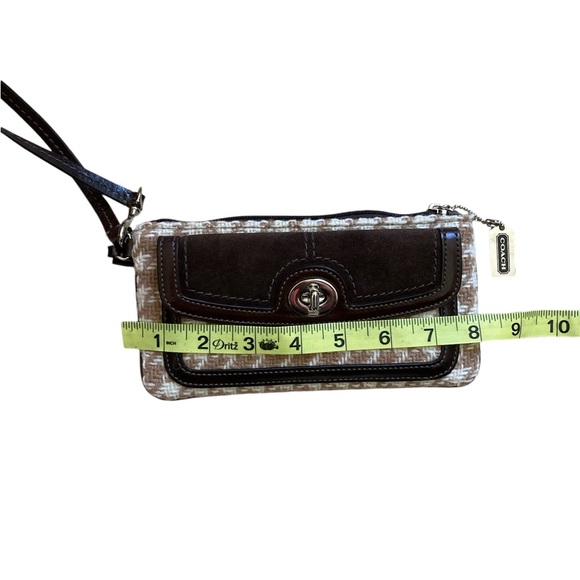 Coach Houndstooth New Wallet Bag Wristlet Brown Cream - Picture 2 of 9